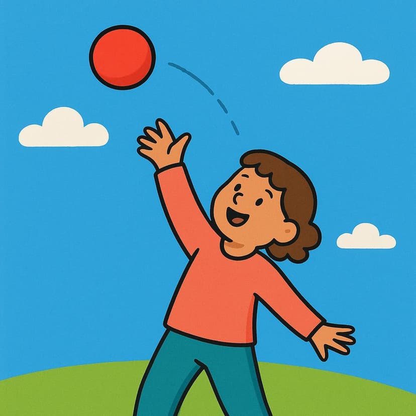 En förenklad illustration som visar en person som gör sig redo att kasta en röd boll högt upp i luften.