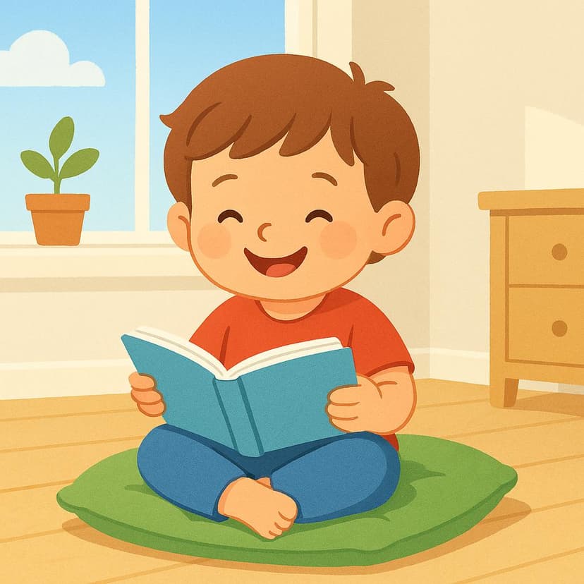 A child sitting still on a cushion, indicating they are staying put in a cozy room.