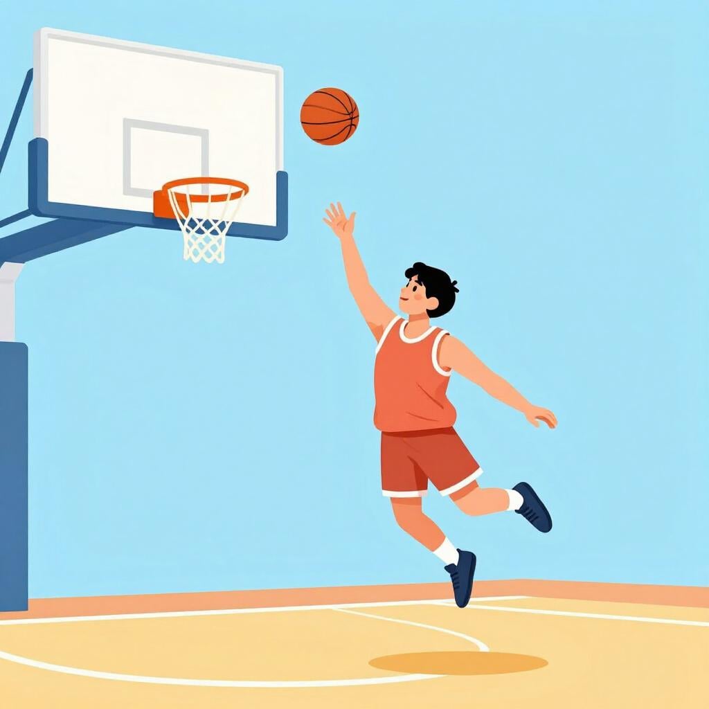 バスケットボールの選手が、リングに向かってシュートをブロックしようと高くジャンプしている様子。