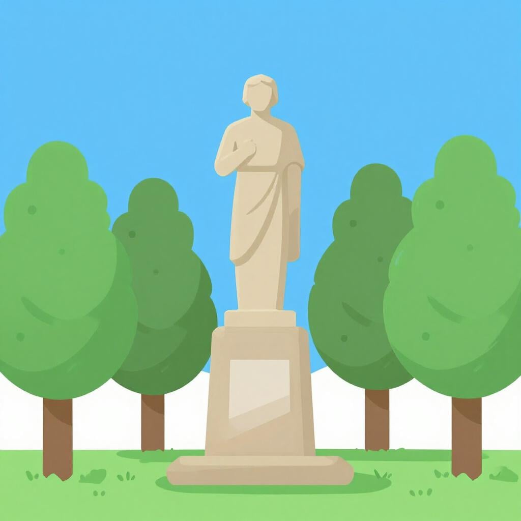 公共広場に立つ歴史上の人物の大理石像。