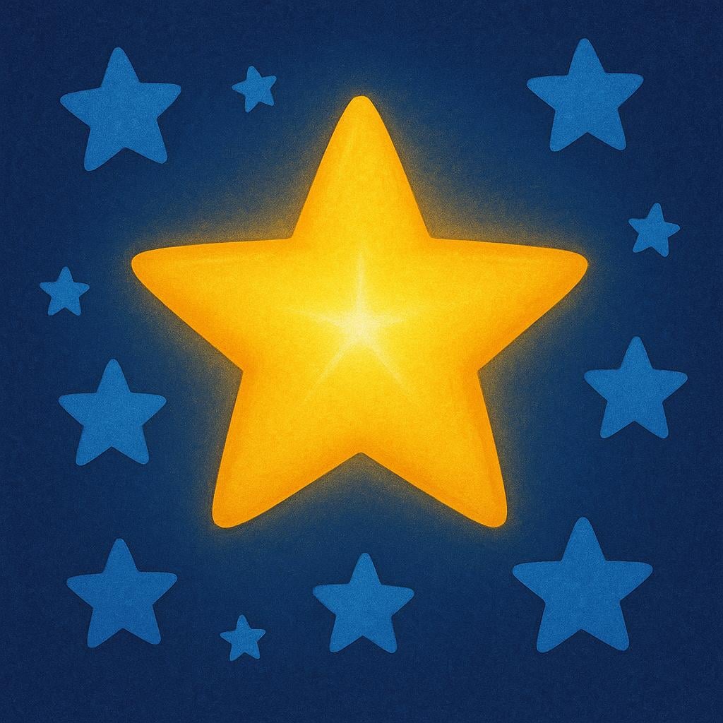 A single, large, brightly glowing gold star positioned prominently among several smaller, plain blue stars, symbolizing something unique or exceptional.