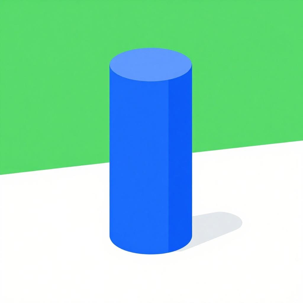 Uma forma de cilindro 3D azul brilhante em pé sobre uma superfície plana.