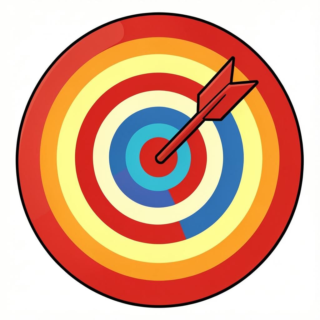 Uma seta vermelha brilhante cravada exatamente no centro do alvo.