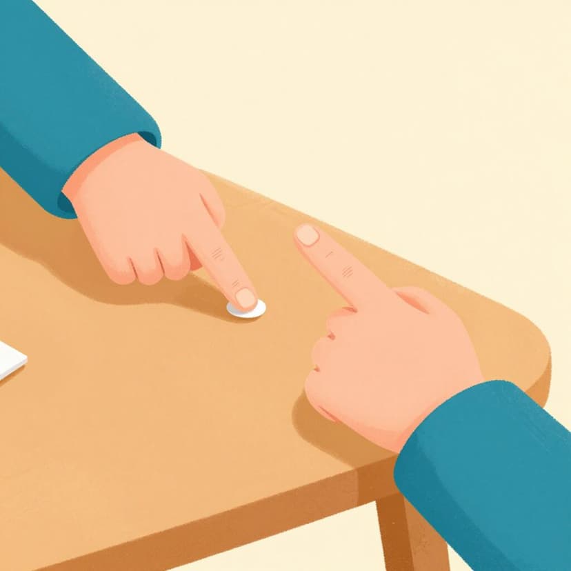 A person pointing toward a specific item in a group to bring attention to it.