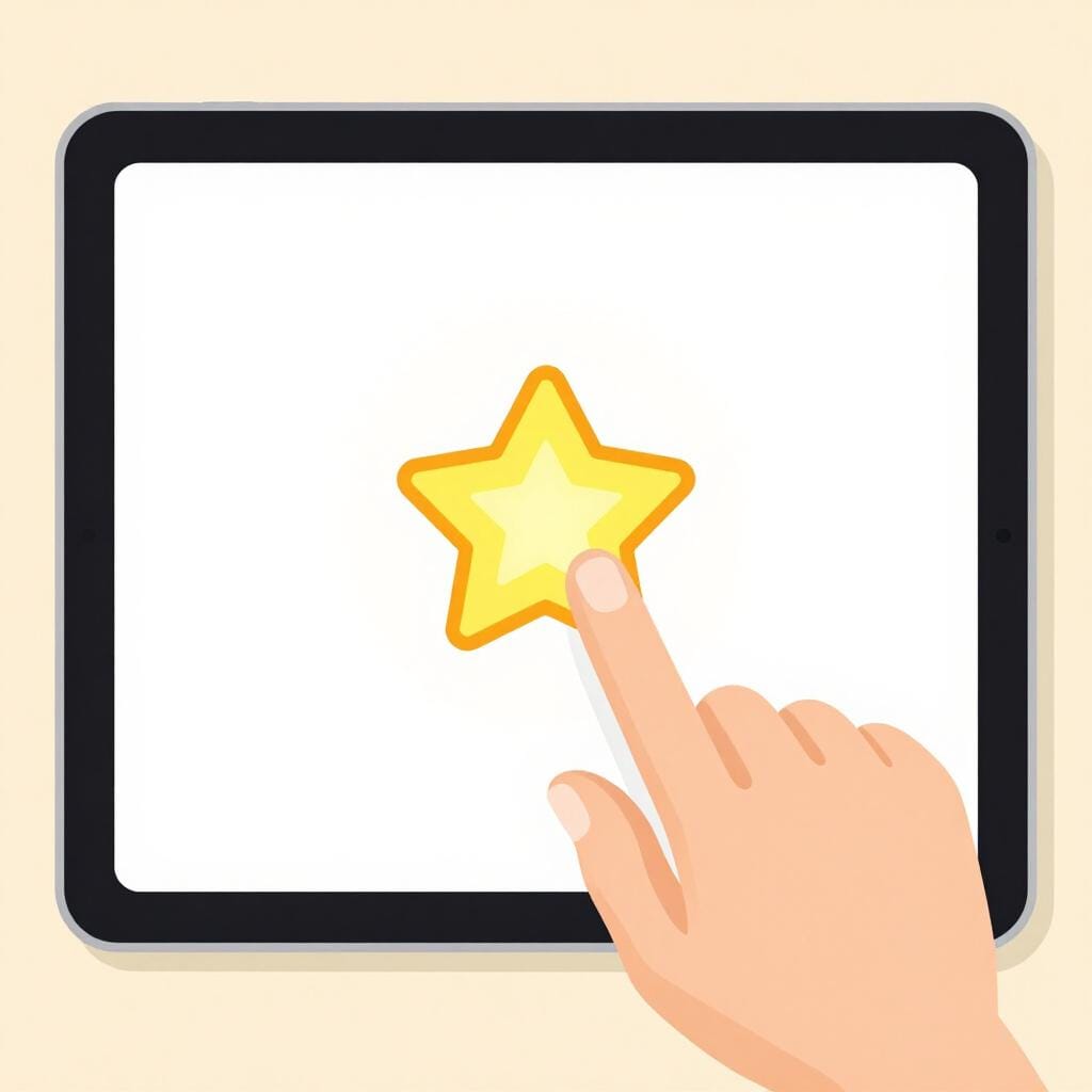 A person using a finger to touch a glowing icon on a large tablet screen.