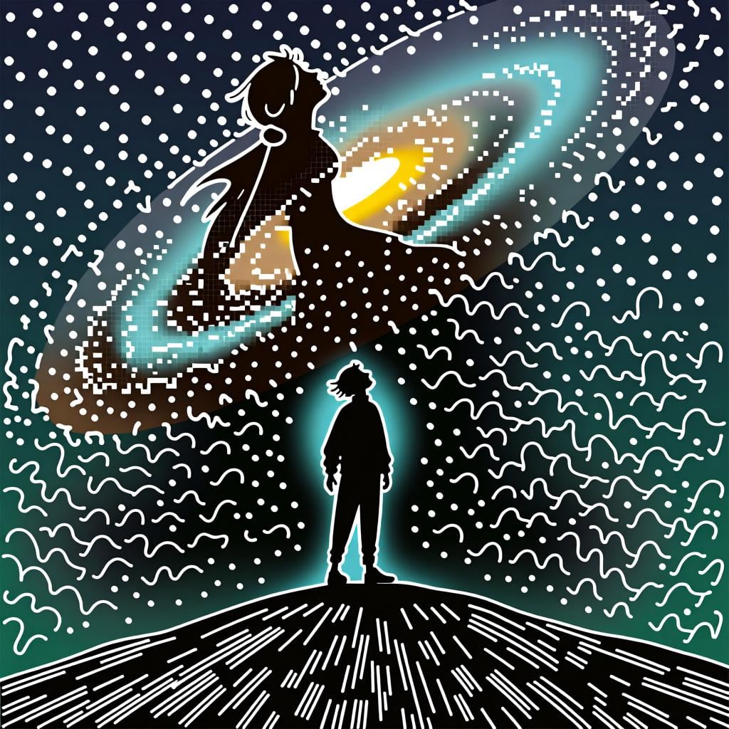 A silhouette of a person looking up at a starry night sky, representing 'ser' as a noun meaning 'a being'.