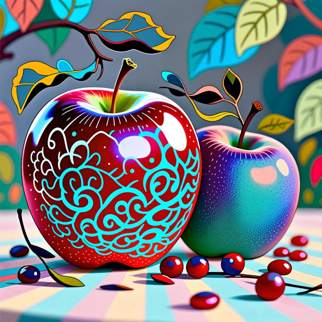 Une seule pomme rouge vif, parfaitement brillante, assise à côté d'une pomme légèrement plus vieille et terne, soulignant la différence de nouveauté.