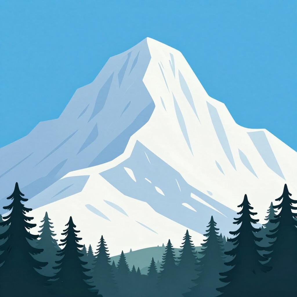 Un sommet de montagne massif et majestueux dominant une petite forêt pour représenter l'aspect imposant.