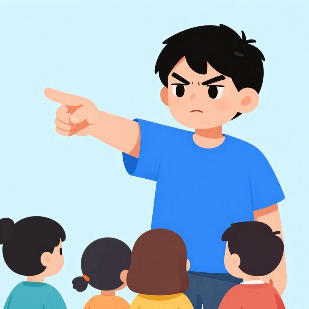 A person pointing with an authoritative gesture towards a group of people, giving a command.