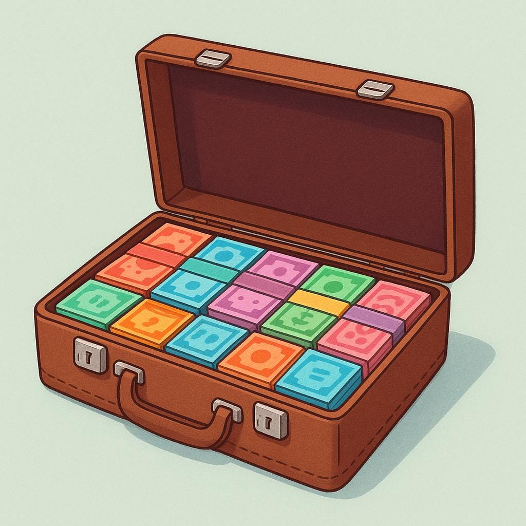 An open brown leather briefcase overflowing with stacks of cash, symbolizing a ransom payment.