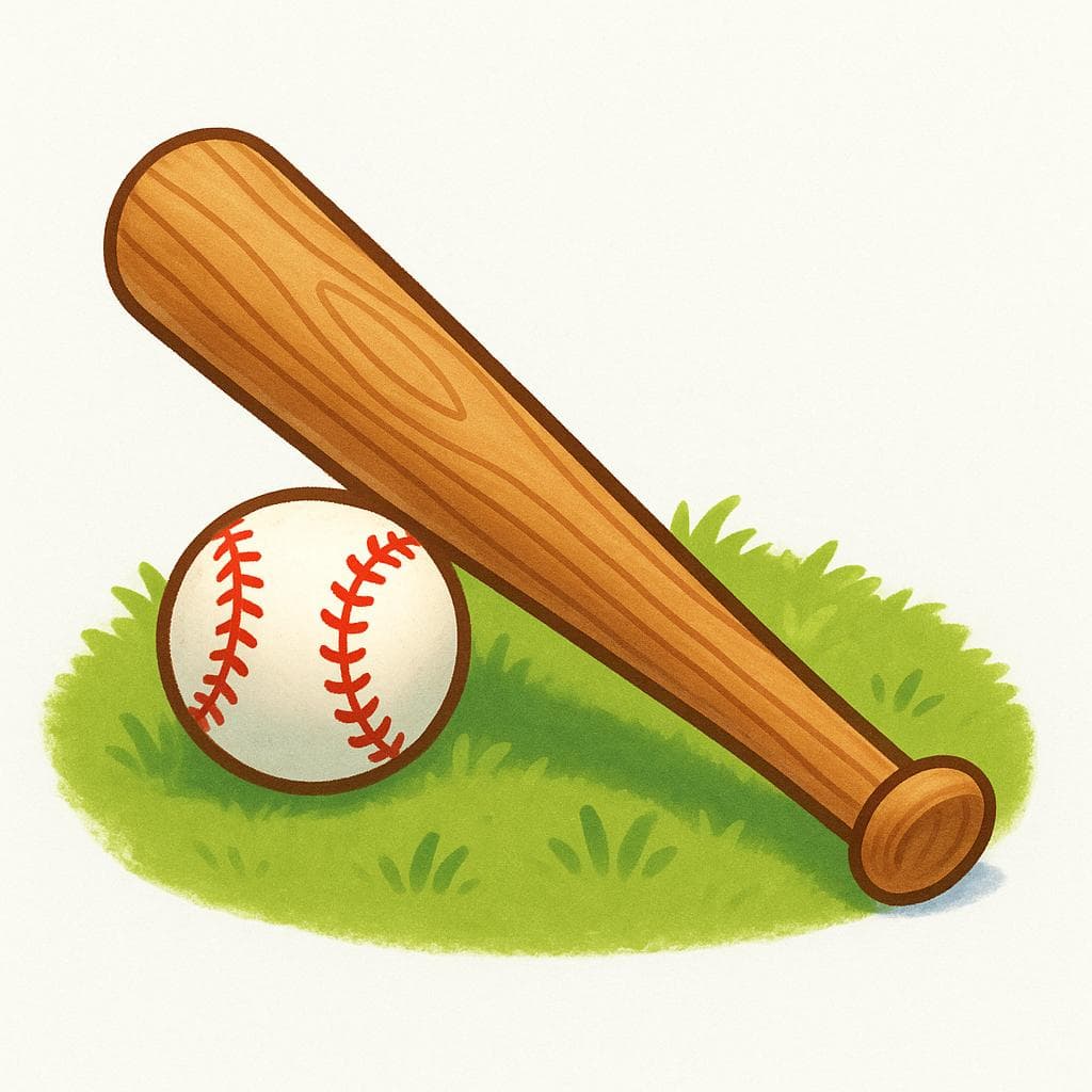 Une batte de baseball en bois posée horizontalement à côté d'une balle de baseball blanche avec des coutures rouges, reposant sur un terrain d'herbe verte.