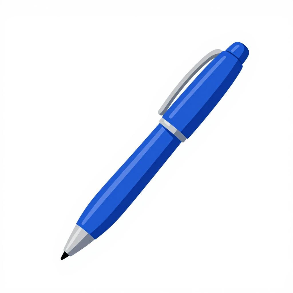 A single blue ballpoint pen lying on a clean white surface.