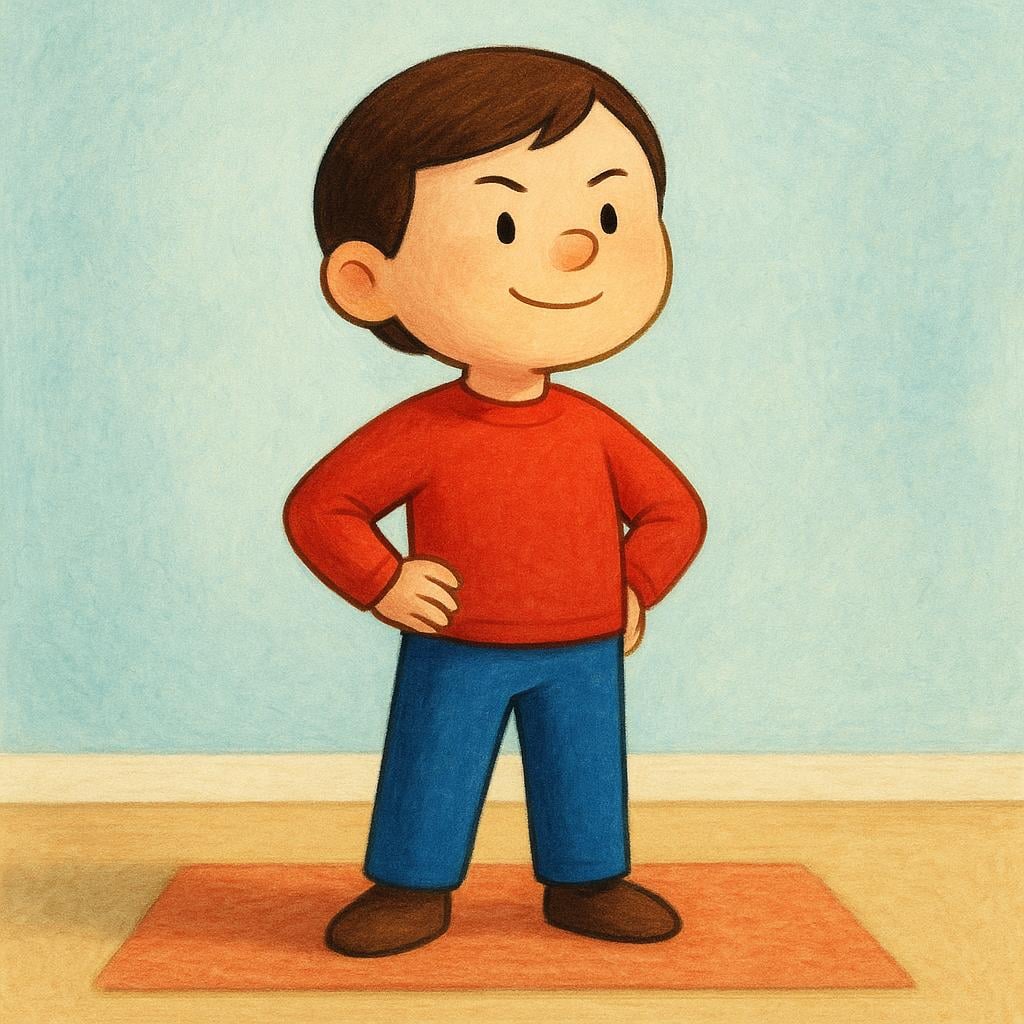 A young person standing very straight, smiling confidently, with their arms crossed, looking determined and sure about a decision.