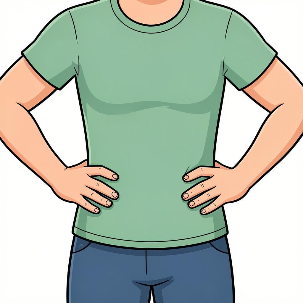 Uma pessoa colocando as mãos na cintura.