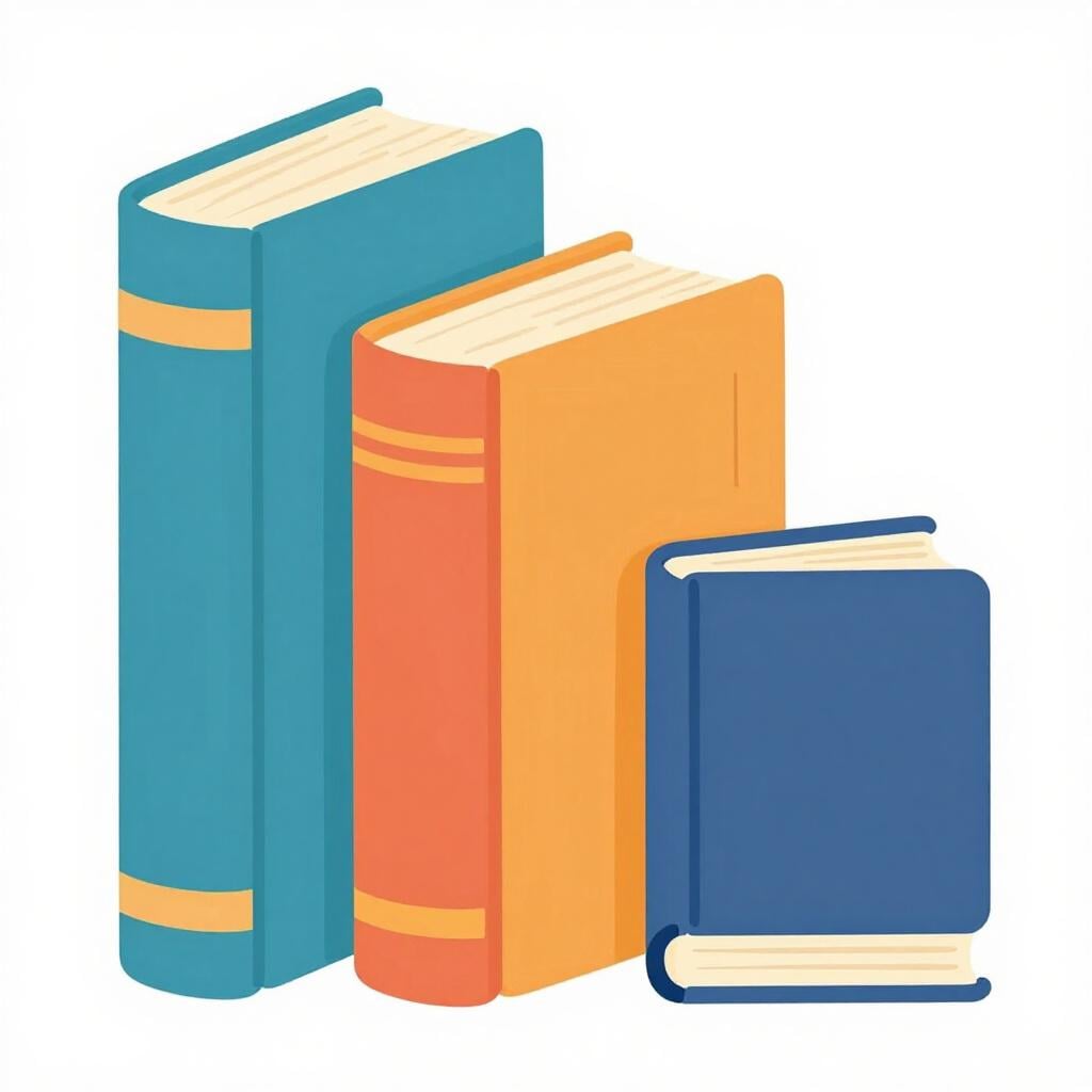 様々なサイズや形の書籍が並んだ木製の本棚。