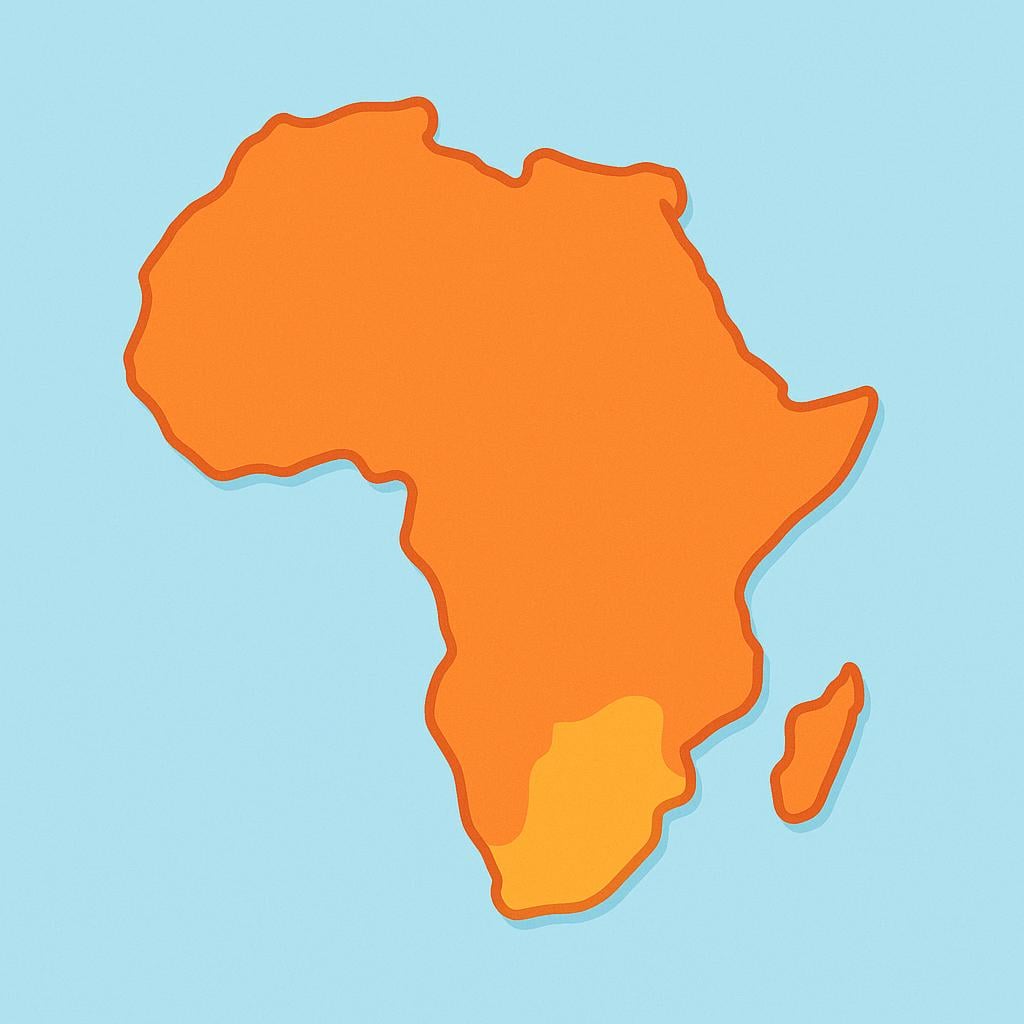 A simplified, iconic illustration showing the shape of the African continent in warm orange and yellow colors.