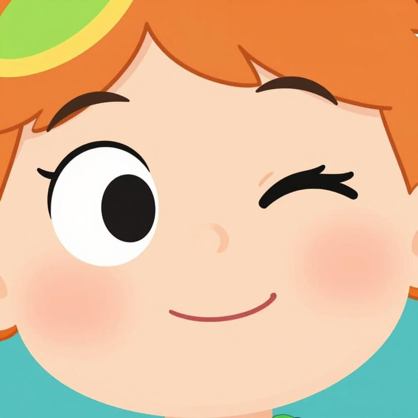A close-up of a friendly cartoon face showing one eye closed and one eye open to represent blinking.