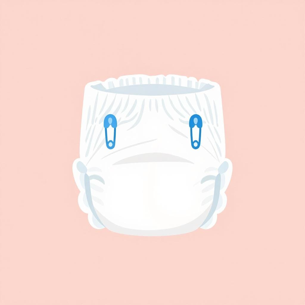 A white cloth baby diaper with simple safety pins on a soft blue background.