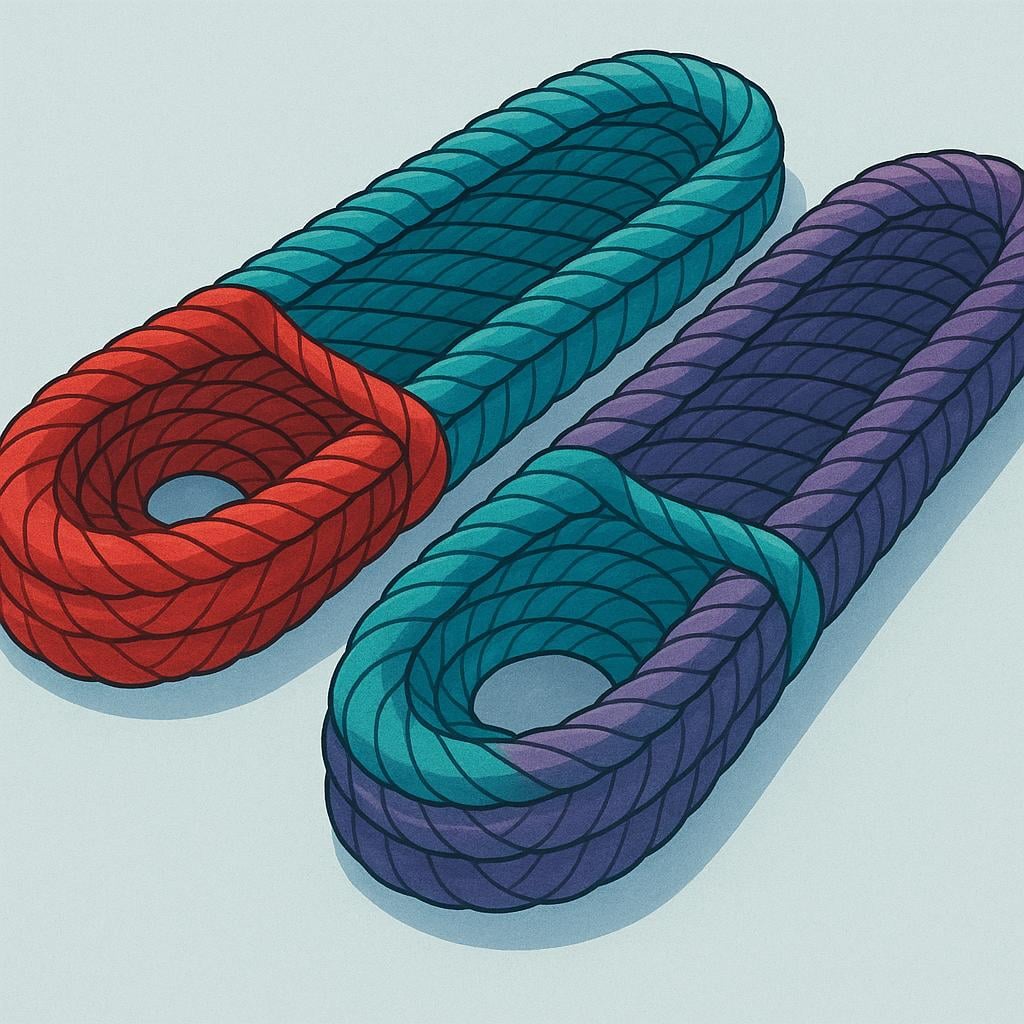 Three extremely long, thick ropes lying side-by-side on a plain floor, illustrating the concept of long (plural).