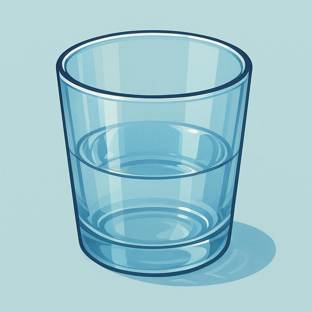 A transparent, empty drinking glass tumbler resting on a solid surface, emphasizing the clear material.