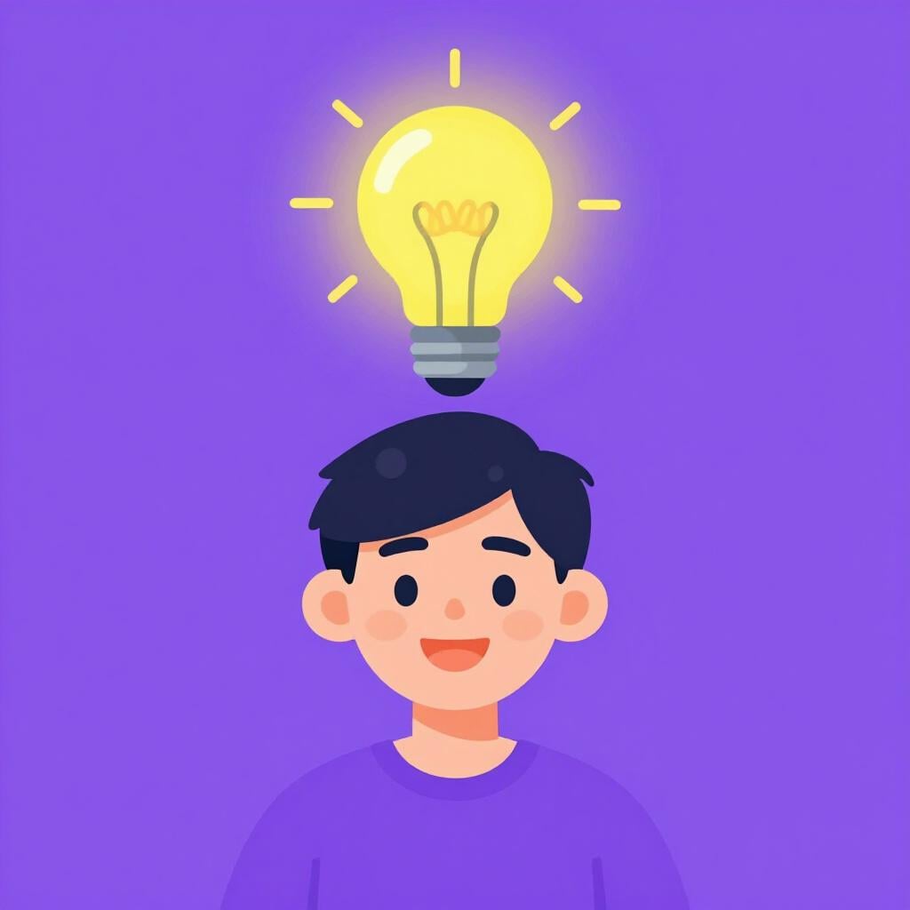 A person with a bright lightbulb appearing over their head as they smile.