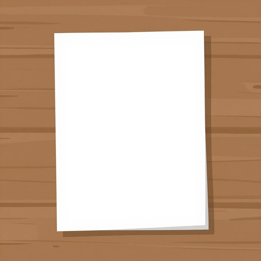 A single blank sheet of paper resting on a wooden table.