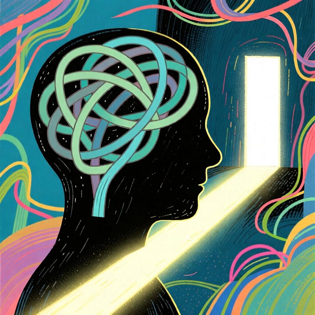 A visual representation of a complex mental problem instantly simplifying into a clear solution path.