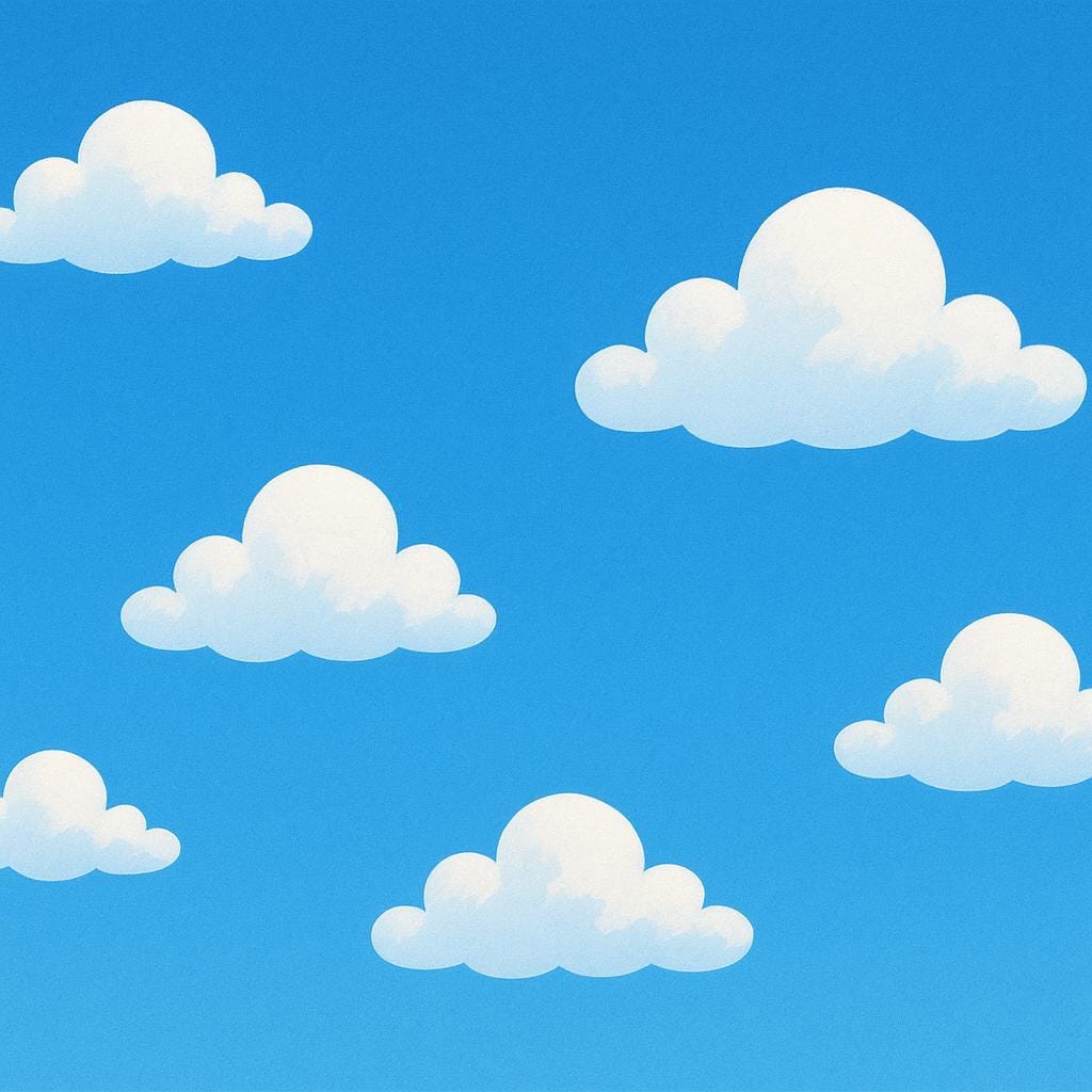 A wide view of a bright blue sky filled with fluffy white cumulus clouds floating peacefully.