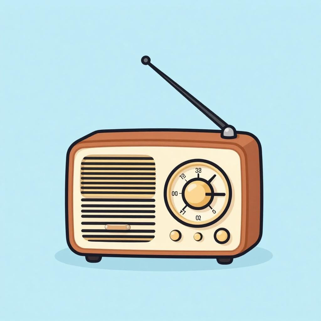 A classic vintage style radio sitting on a wooden table.