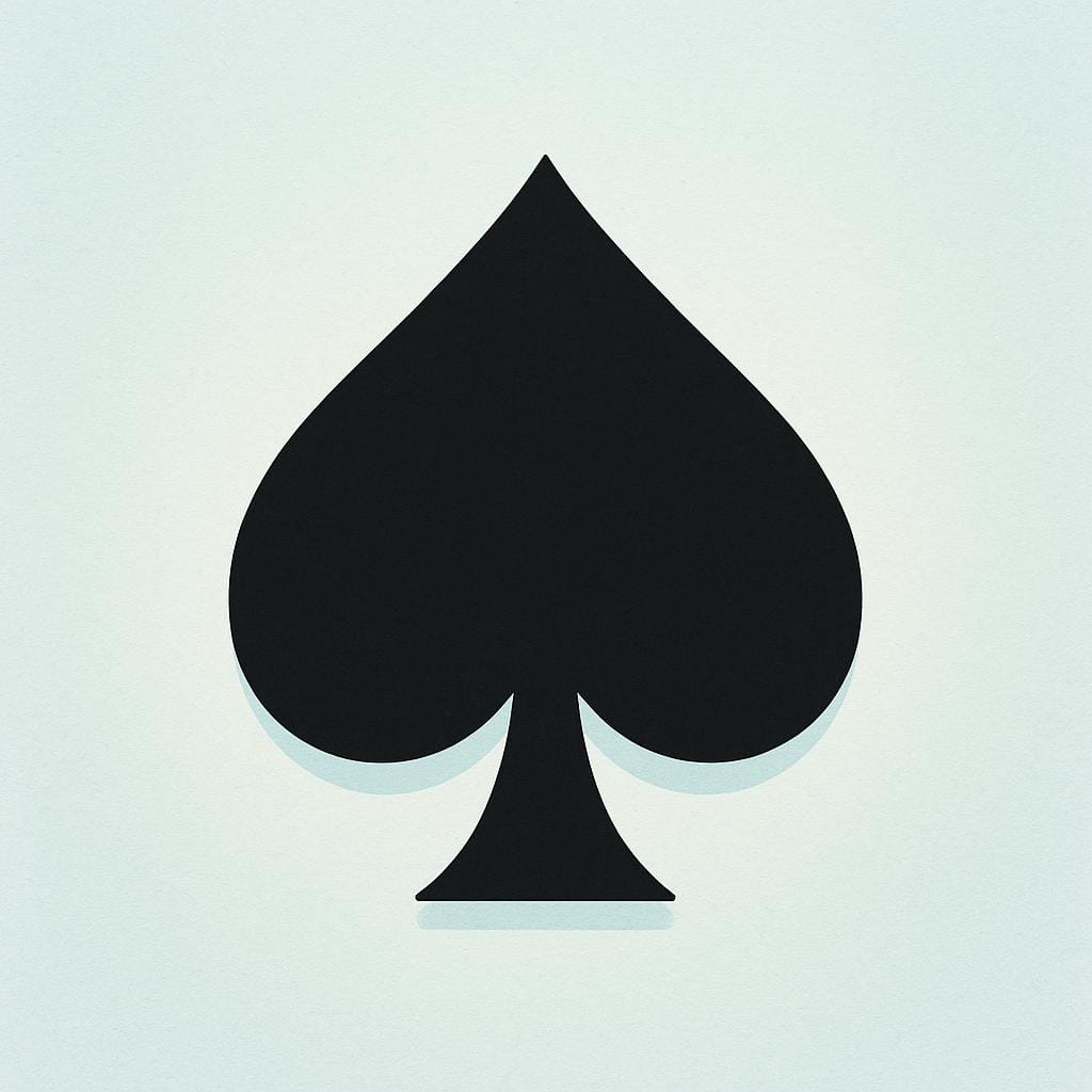 A large, black, stylized symbol representing the suit of spades from a deck of playing cards, centered on a neutral background.