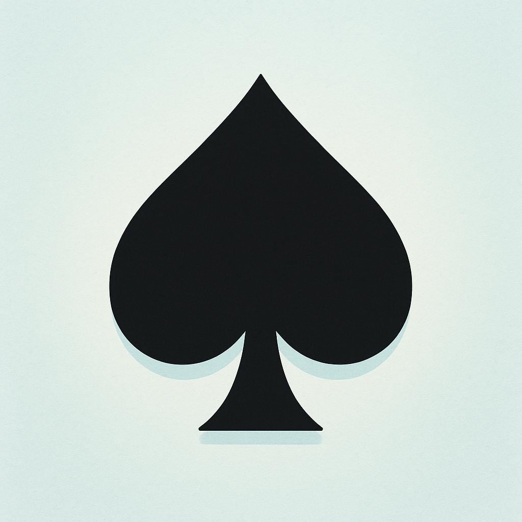 A large, black, stylized symbol representing the suit of spades from a deck of playing cards, centered on a neutral background.