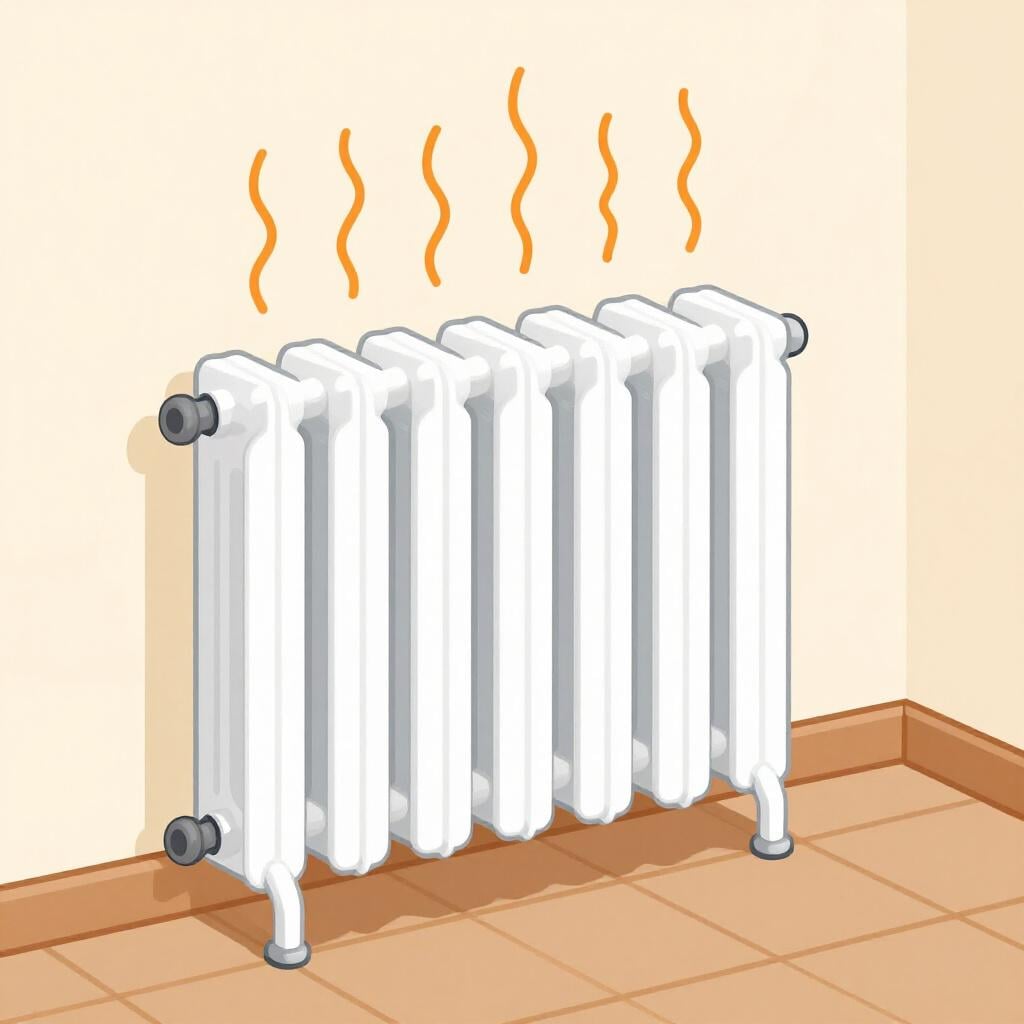 A white radiator against a soft blue wall, emitting gentle warmth in a cozy room.