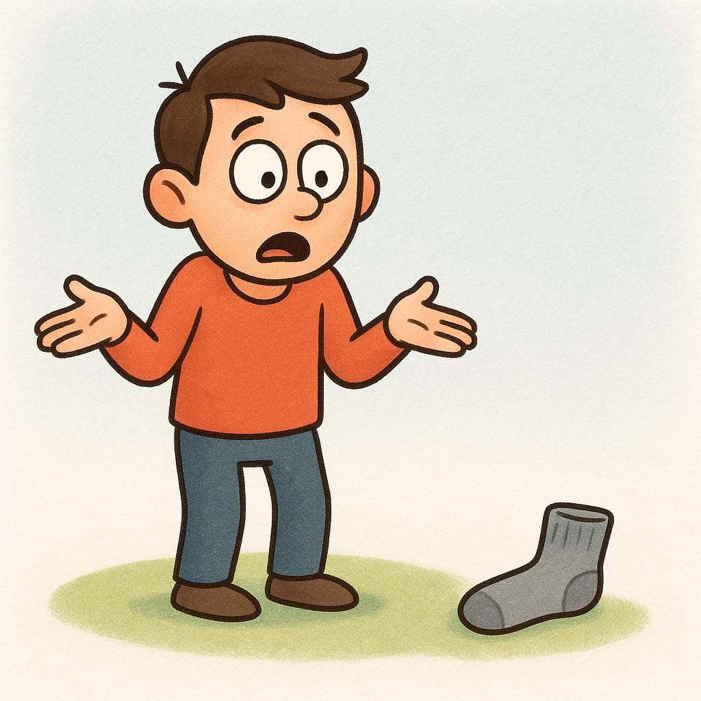 A storybook illustration of a simple figure looking extremely confused and bewildered by a common, mundane object placed next to them, symbolizing ignorance.