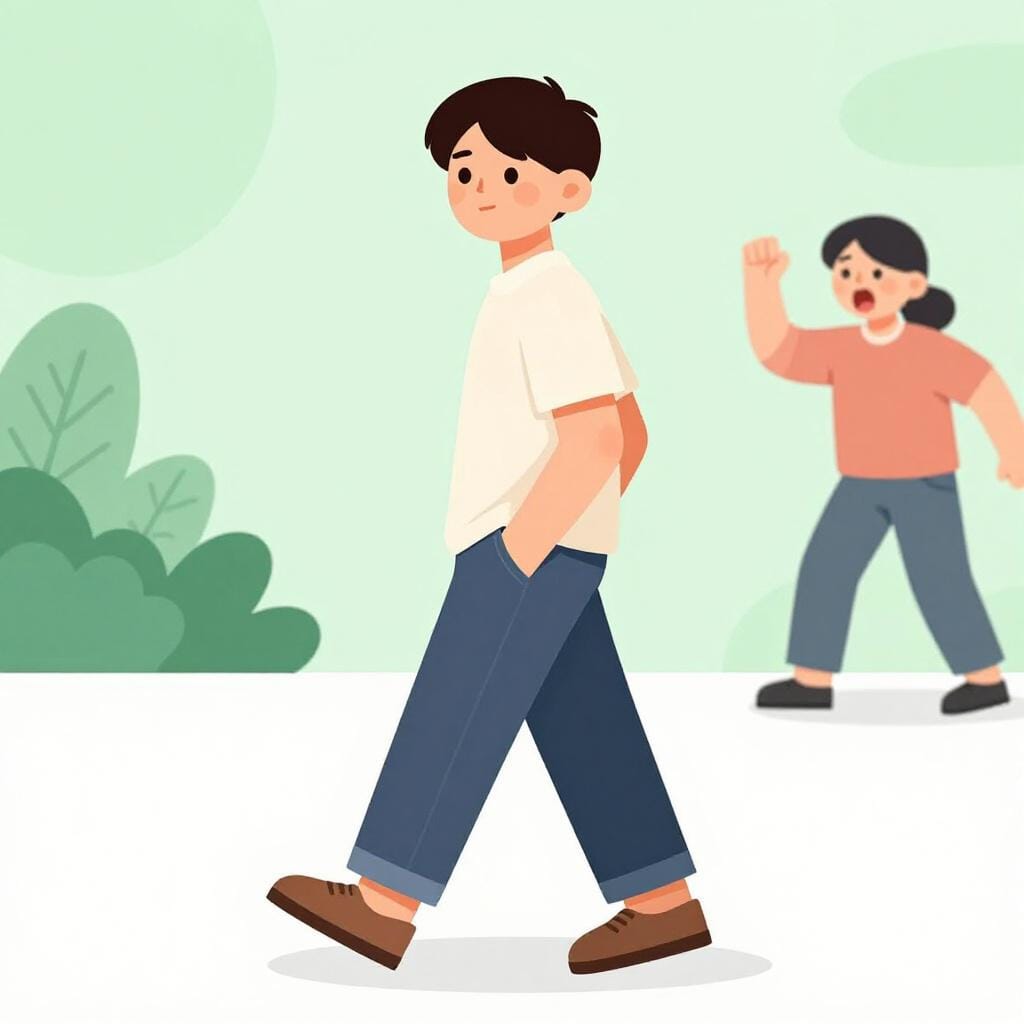 Una persona che si allontana scrollando le spalle mentre un'altra cerca di parlarle.