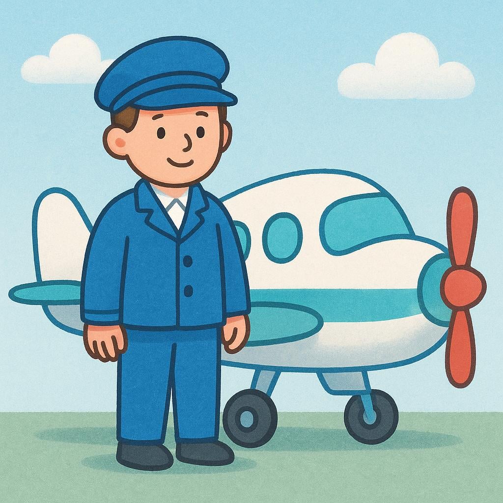 A smiling person wearing a professional pilot uniform and cap, standing confidently next to the cockpit of a small aircraft.