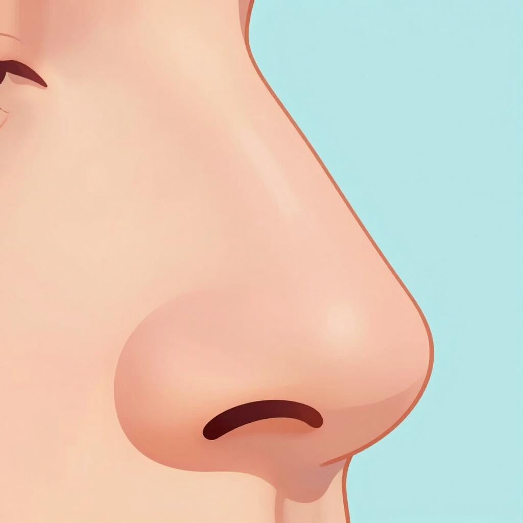 A close-up view of a person's nose showing the two nostrils.