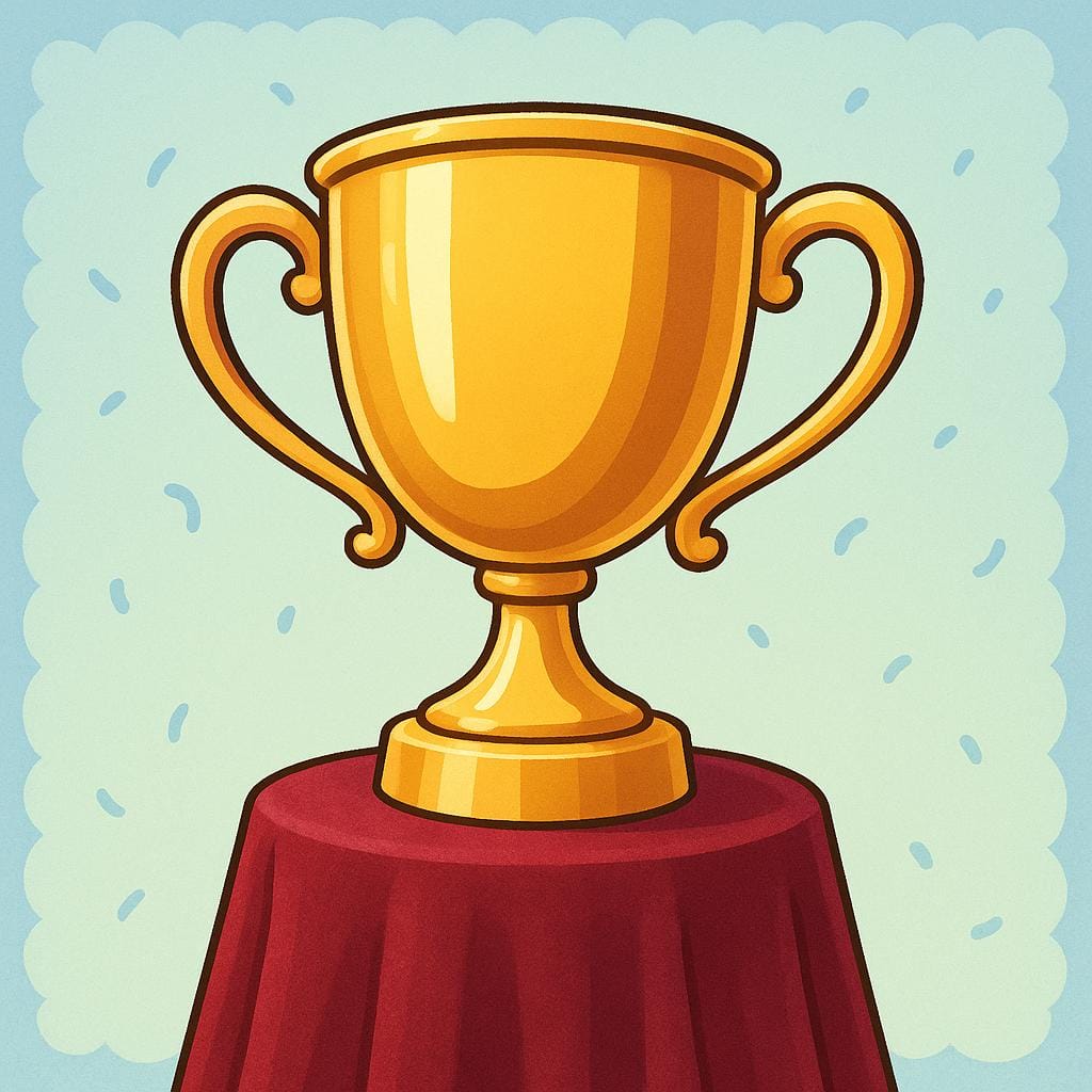 A single, shiny gold trophy resting on a small velvet pedestal, symbolizing high regard.