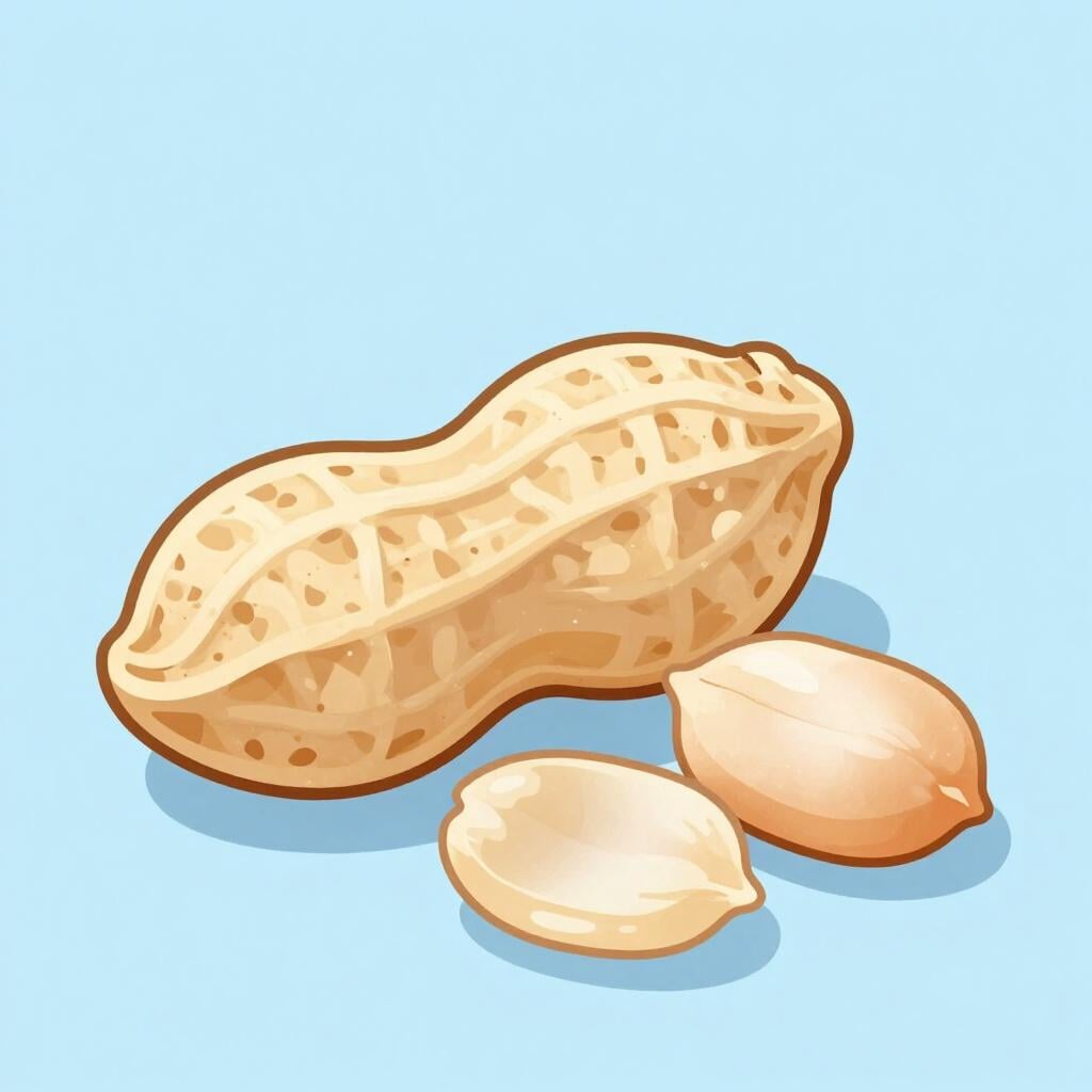 A whole peanut in its textured tan shell and a few shelled peanut kernels beside it.