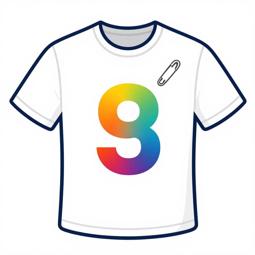 Gros plan sur le maillot d'un coureur avec un grand numéro d'identification épinglé sur le devant.