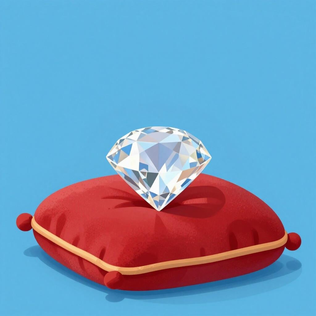 Un gros diamant brillant posé sur un coussin de velours.
