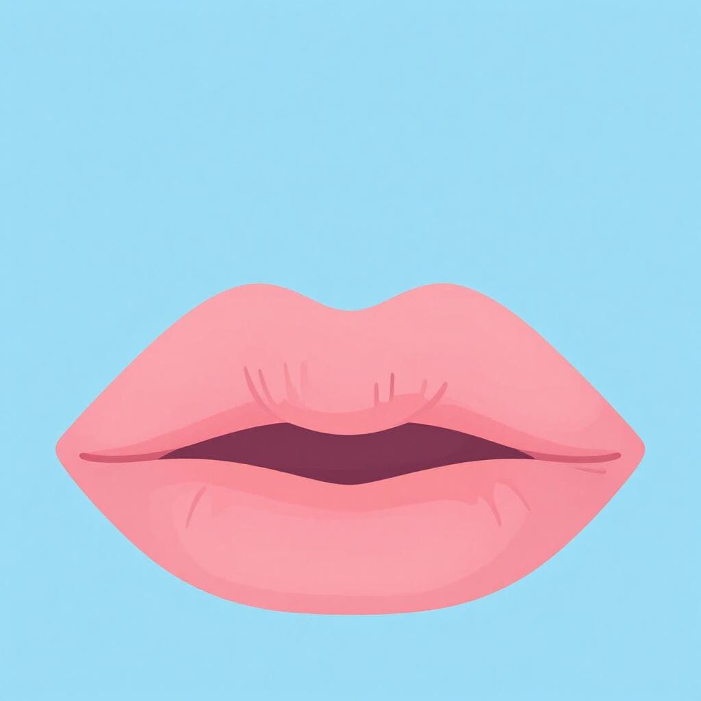 A close-up illustration of a pair of human lips smiling slightly.