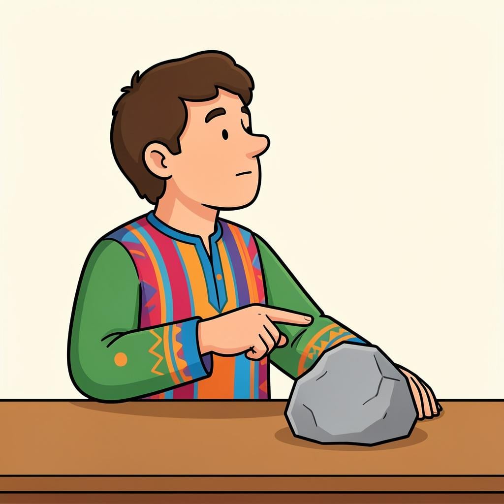 A person turning their head away and pushing a small, dusty pebble aside with a look of extreme indifference.