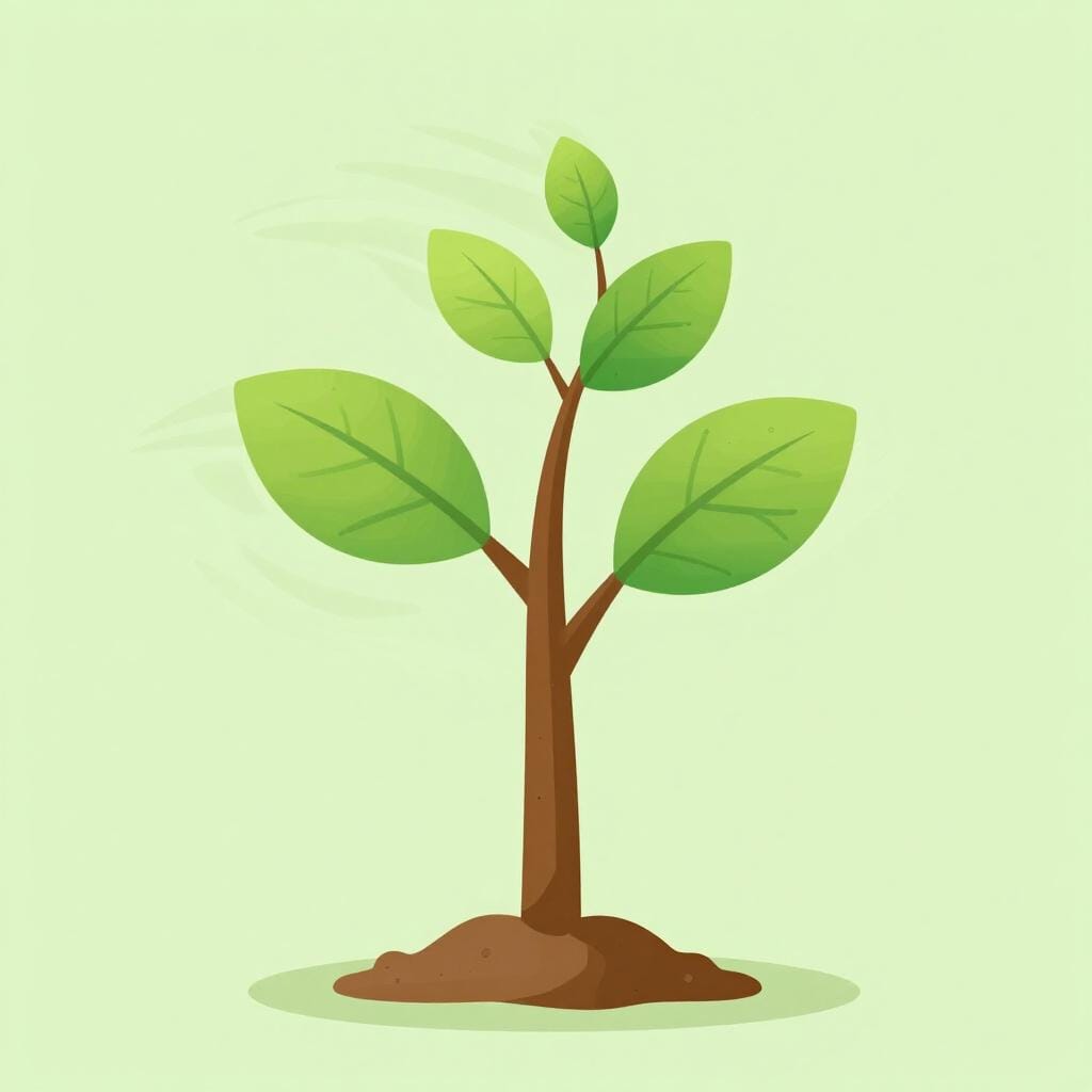 Ein kleiner Setzling, der einem Windstoß stark standhält.