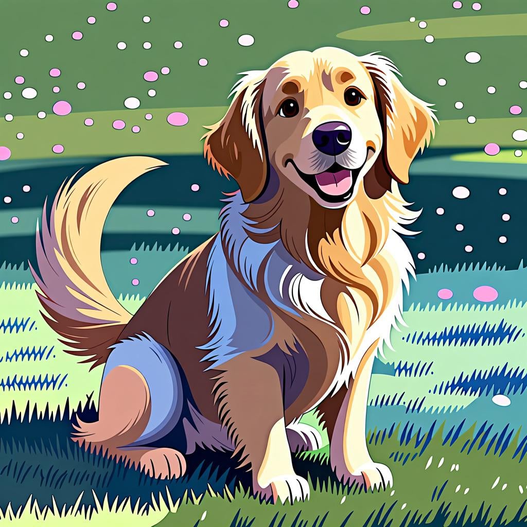 A friendly golden retriever dog wagging its tail and looking approachable and kind.