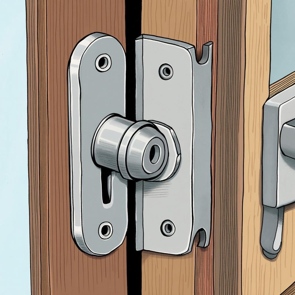 A close-up view of a large, heavy metal slide bolt actively securing a thick wooden door.