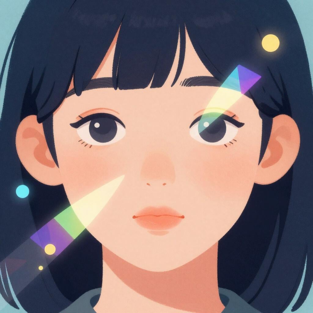 Eine Person, die sich besorgt den Kopf hält, während helle, schimmernde bunte Funken in ihrem Sichtfeld erscheinen.