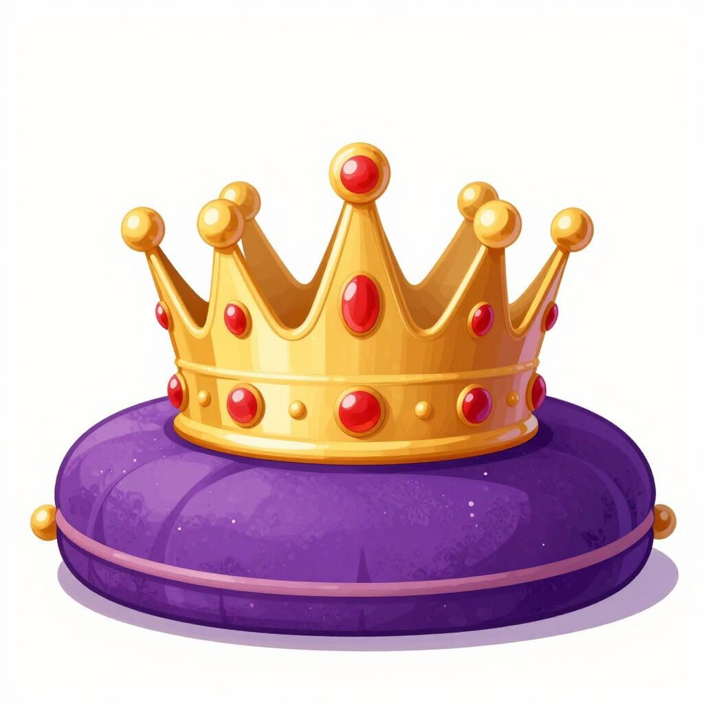 A golden crown sitting on a velvet cushion, representing supreme authority.