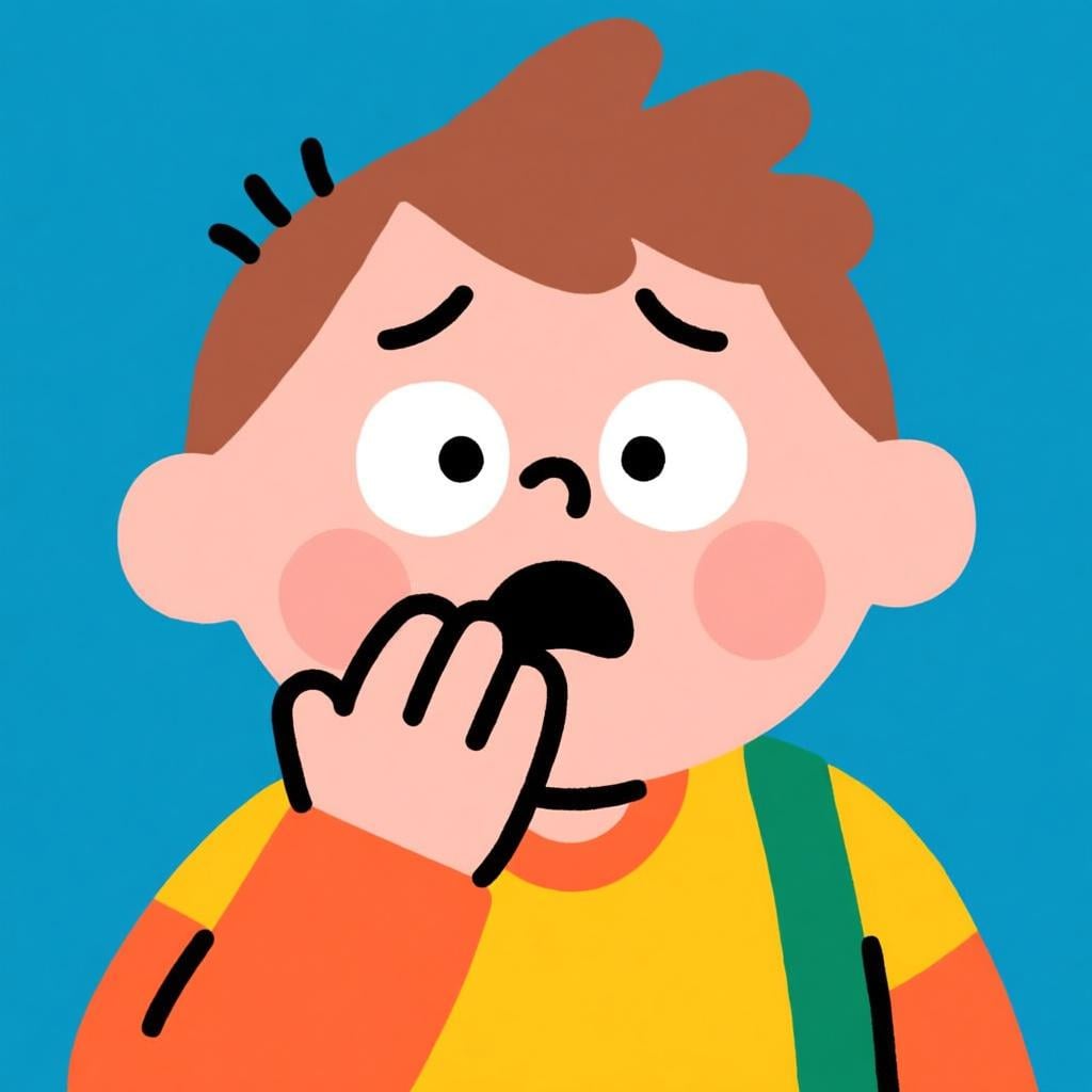 A cartoon figure covering their eyes and looking scared, illustrating a past feeling or experience.