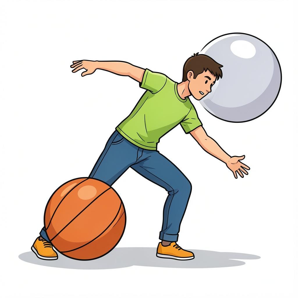 Eine Person, die geschickt einem fallenden Gegenstand mit einer schnellen Bewegung ausweicht.