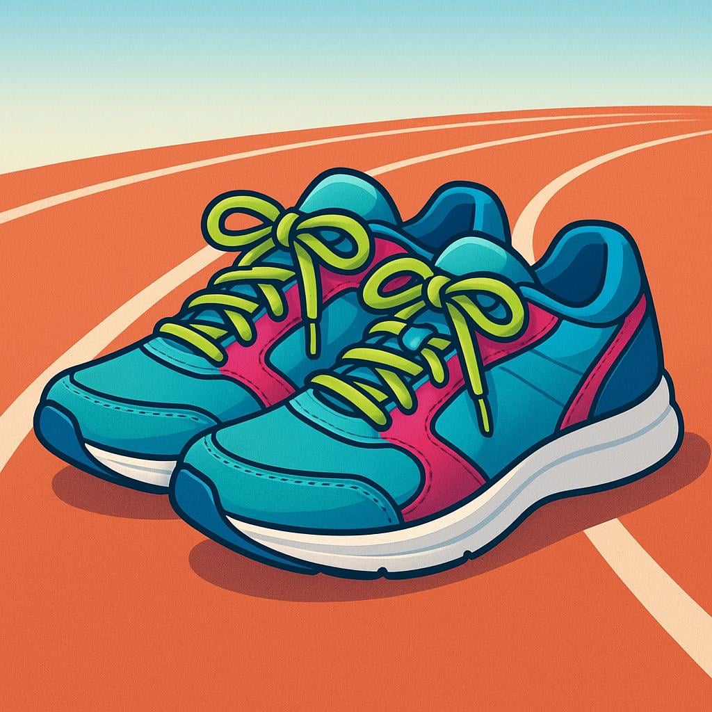 A pair of brightly colored athletic sneakers with visible laces, ready for running.